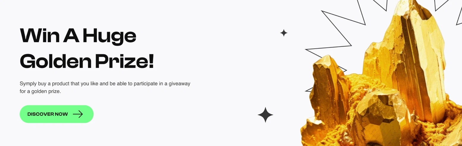 The display face on the draw banner — “Win a huge golden prize!” — above a line of the interface sans.