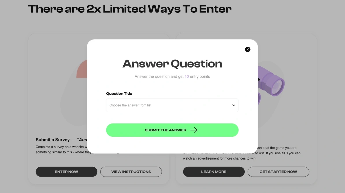 Enter without a purchase: the Answer question dialog.
