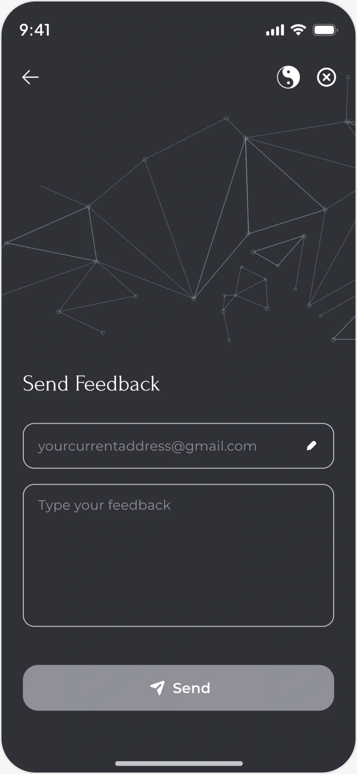 Send feedback: an email field, a message and Send.